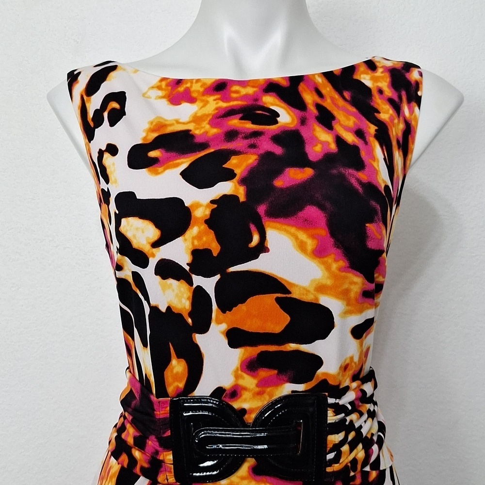 Cache "NEW" Colorful Neon Animal Print Mobwife Maximalism BeltedDress Size 14 - Picture 2 of 15